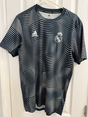 adidas Real Madrid Gray and White Striped Training Tee